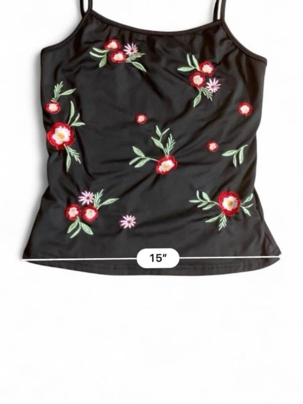 Emery Rose Black Floral Embroidered Cami Tank Top Size Small - Picture 7 of 7